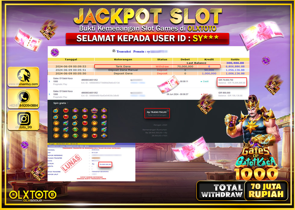 OLXTOTO JACKPOT SLOT GATES OF GATOT KACA 1000  Rp.70.000.000.,- LUNAS