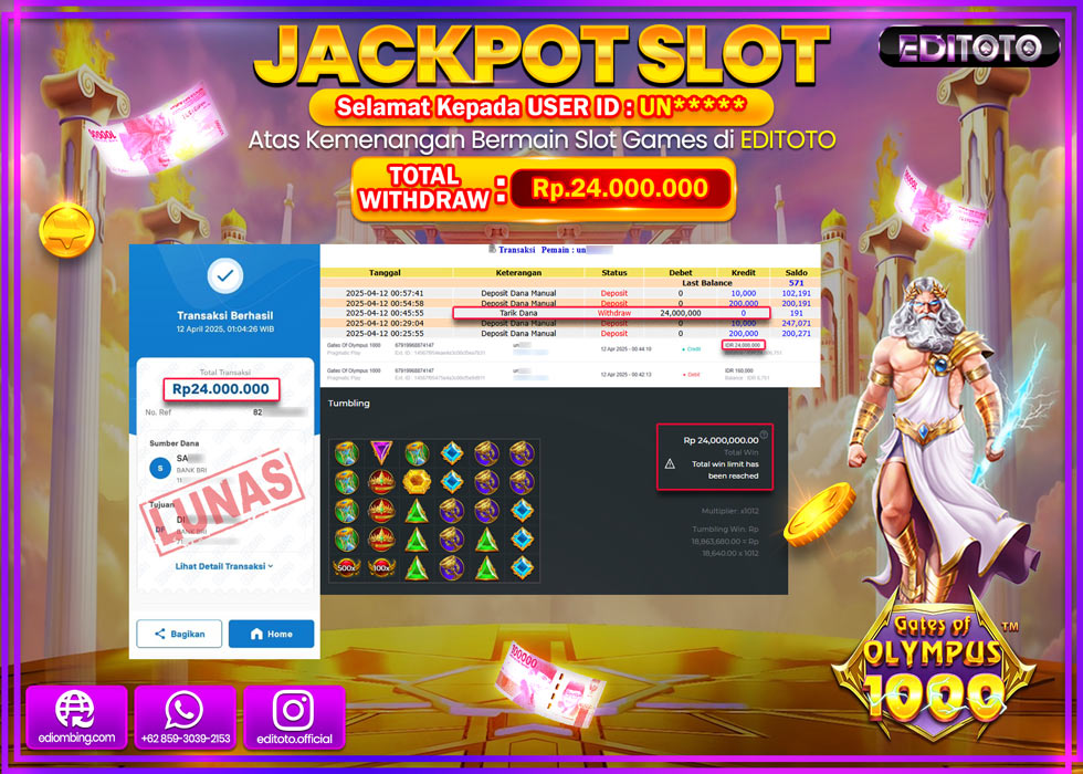 JACKPOT SLOT GATES OF OLYMPUS 1000 Rp.24.000.000,- LUNAS
