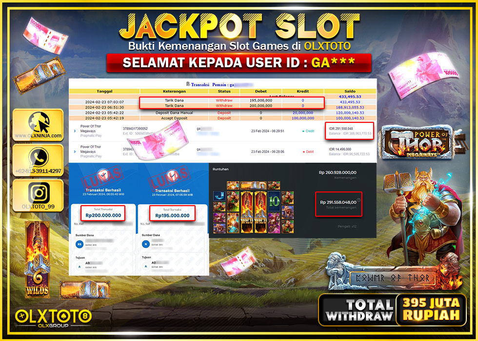 OLXTOTO JACKPOT SLOT POWER OF THOR MEGAWAYS Rp.395.000.000.,- LUNAS