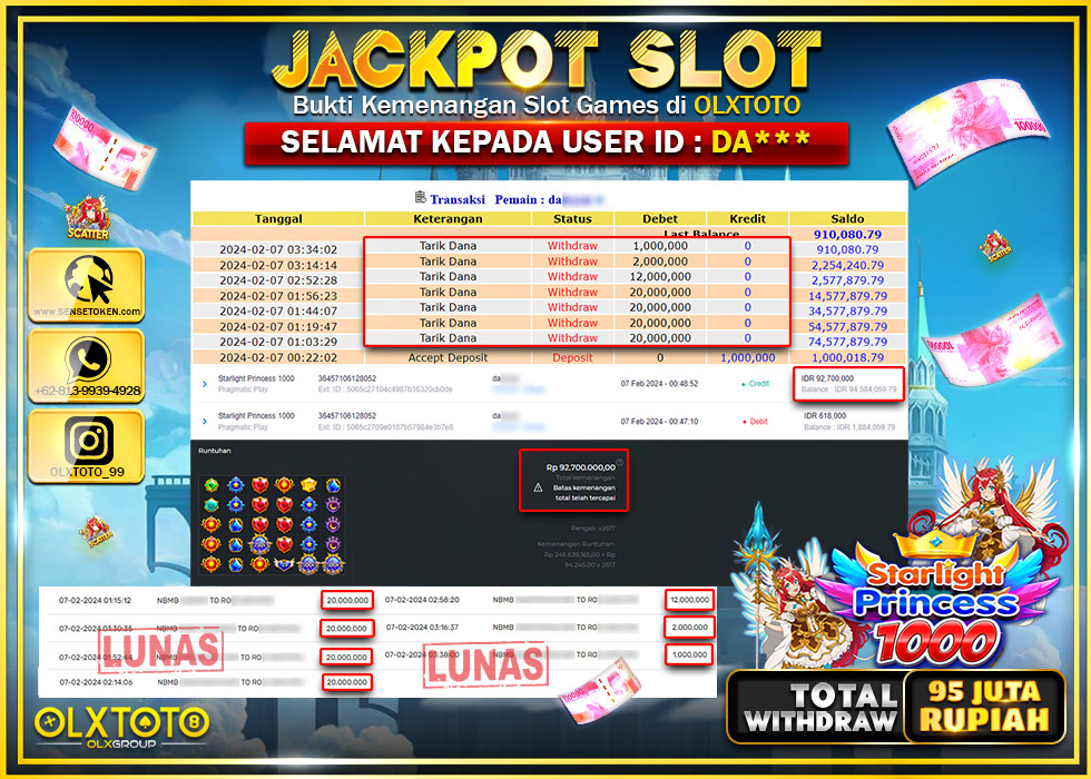 OLXTOTO JACKPOT SLOT STARLIGHT PRINCESS 1000 Rp.95.000.000.,- LUNAS