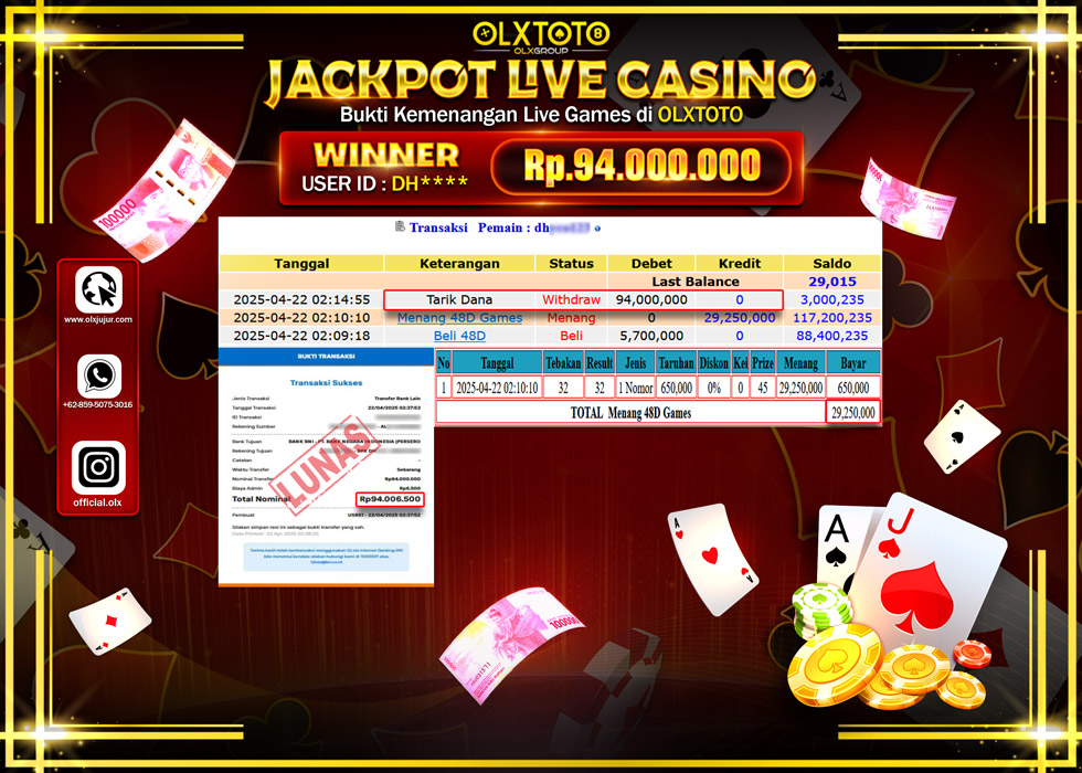 BINTANGSLOT77 JACKPOT  LIVE GAMES 48D Rp.94.000.000.,- LUNAS