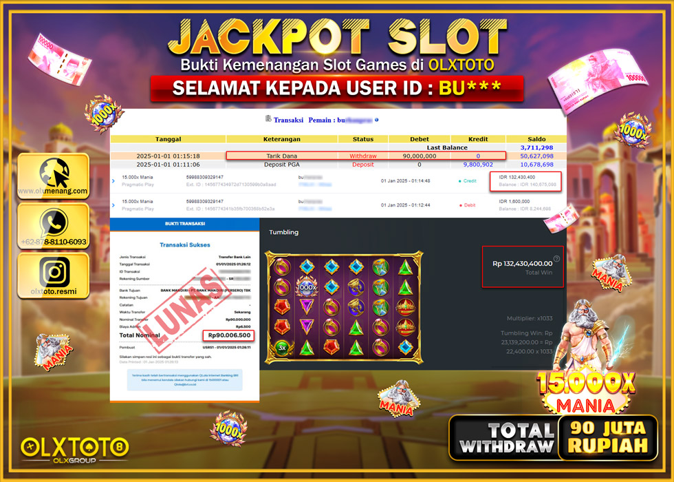 OLXTOTO JACKPOT  SLOT 15.000X MANIA Rp.90.000.000.,- LUNAS