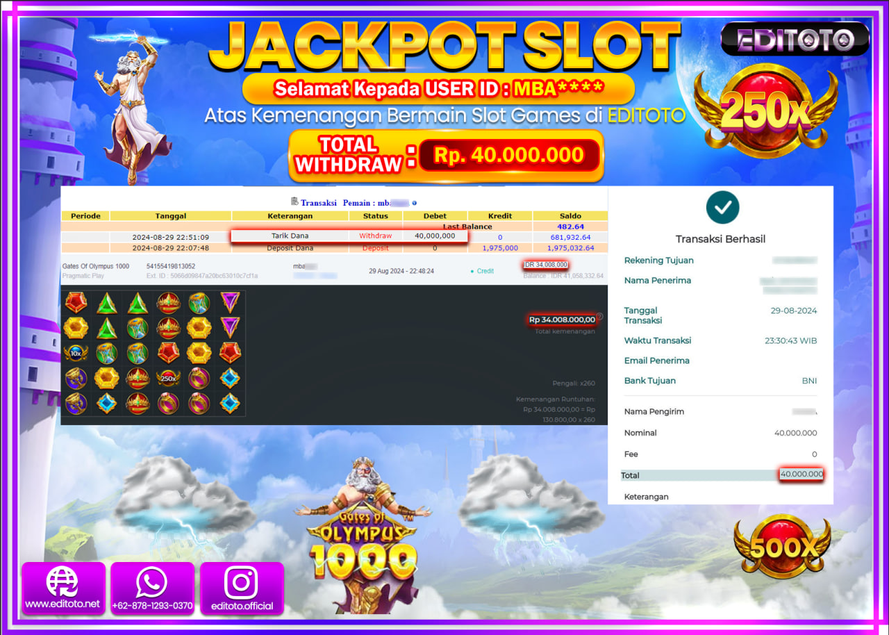JACKPOT SLOT GATES OF OLYMPUS 1000   Rp.40.000.000.,- LUNAS