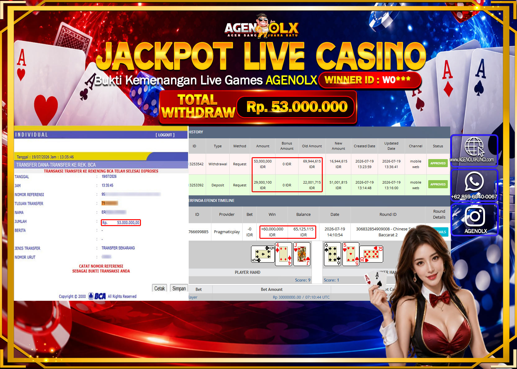 AGENOLX JACKPOT LIVE CASSINO CHINESE  SPEED BACCARAT 2 Rp  53.000.000 -LUNAS