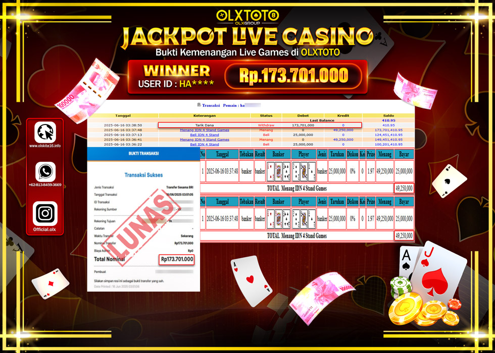 BONDAN69 JACKPOT LIVE GAMES IDN 4 STAND GAMES Rp.173.701.000.,- LUNAS