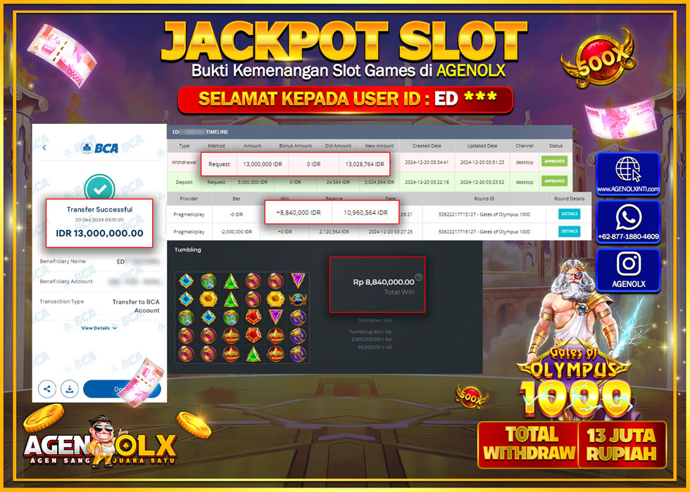 AGENOLX JACKPOT GATES OF OLYMPYUS 100 Rp 13.000.000,- LUNAS