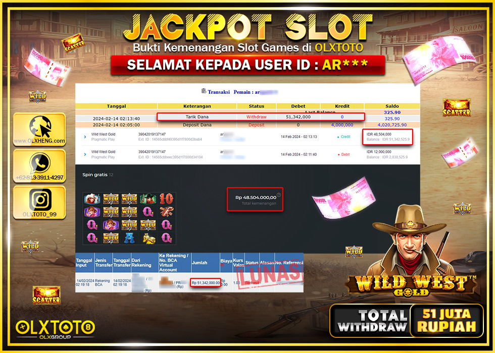 OLXTOTO JACKPOT SLOT WILD WEST GOLD Rp.51.342.000.,- LUNAS