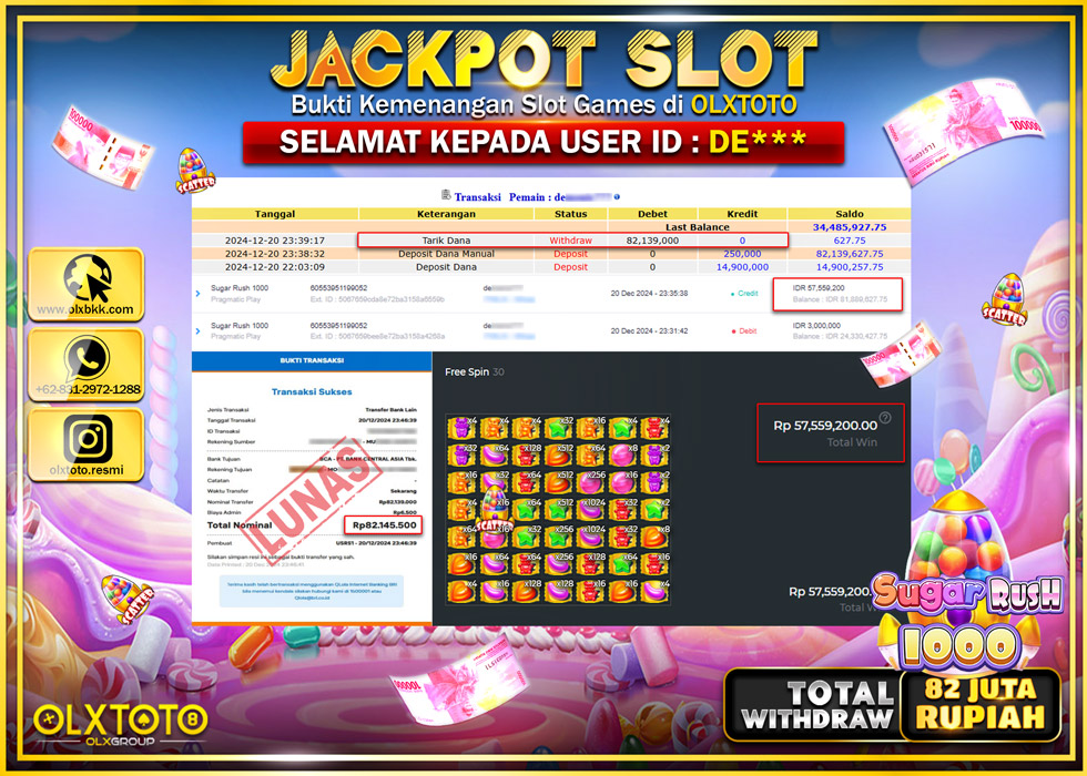 OLXTOTO JACKPOT  SLOT SUGAR RUSH 1000 Rp.82.139.000.,- LUNAS