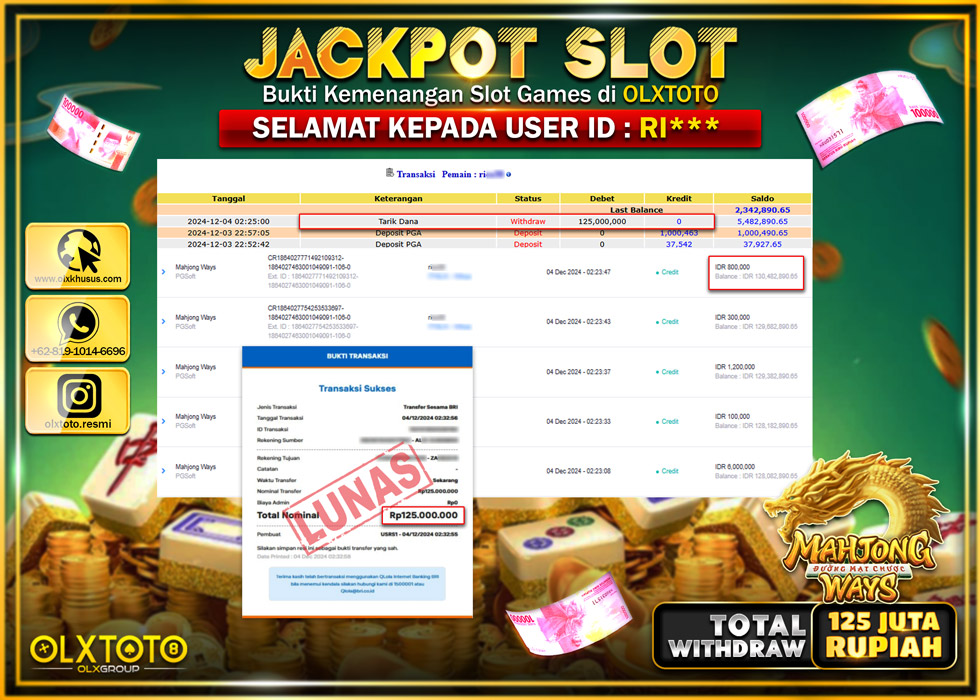 OLXTOTO JACKPOT  SLOT MAHJONG WAYS   Rp.125.000.000.,- LUNAS