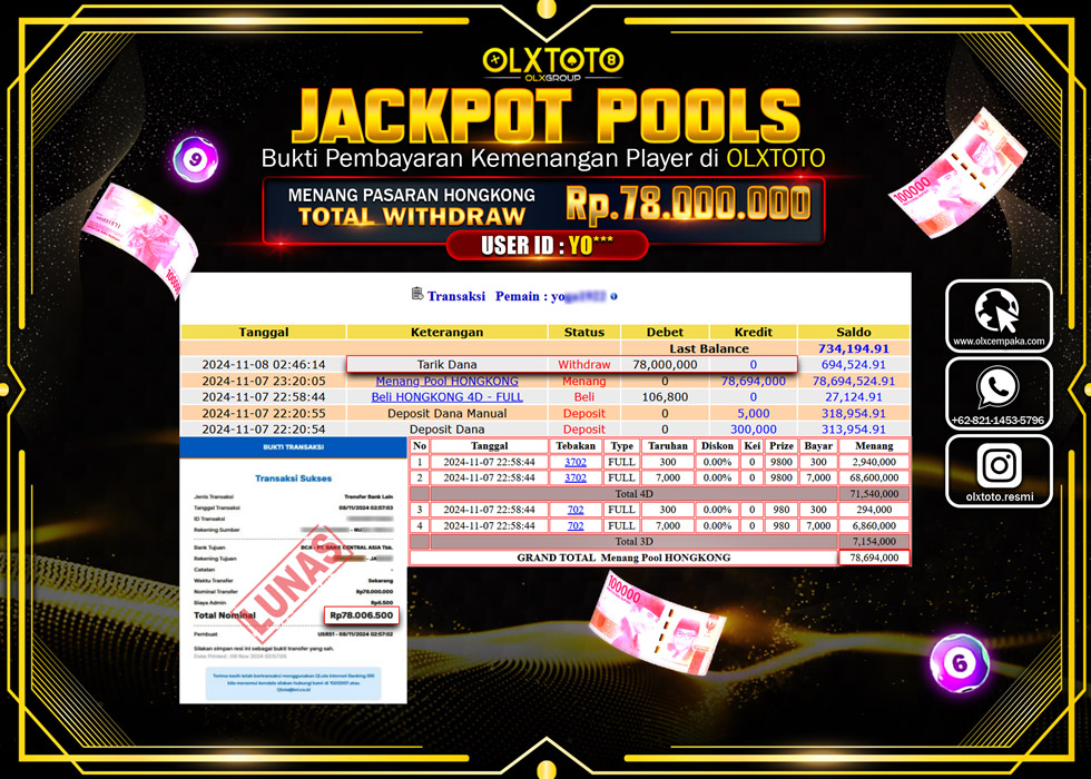 OLXTOTO JACKPOT  TOGEL POOL HONGKONG Rp.78.000.000.,- LUNAS