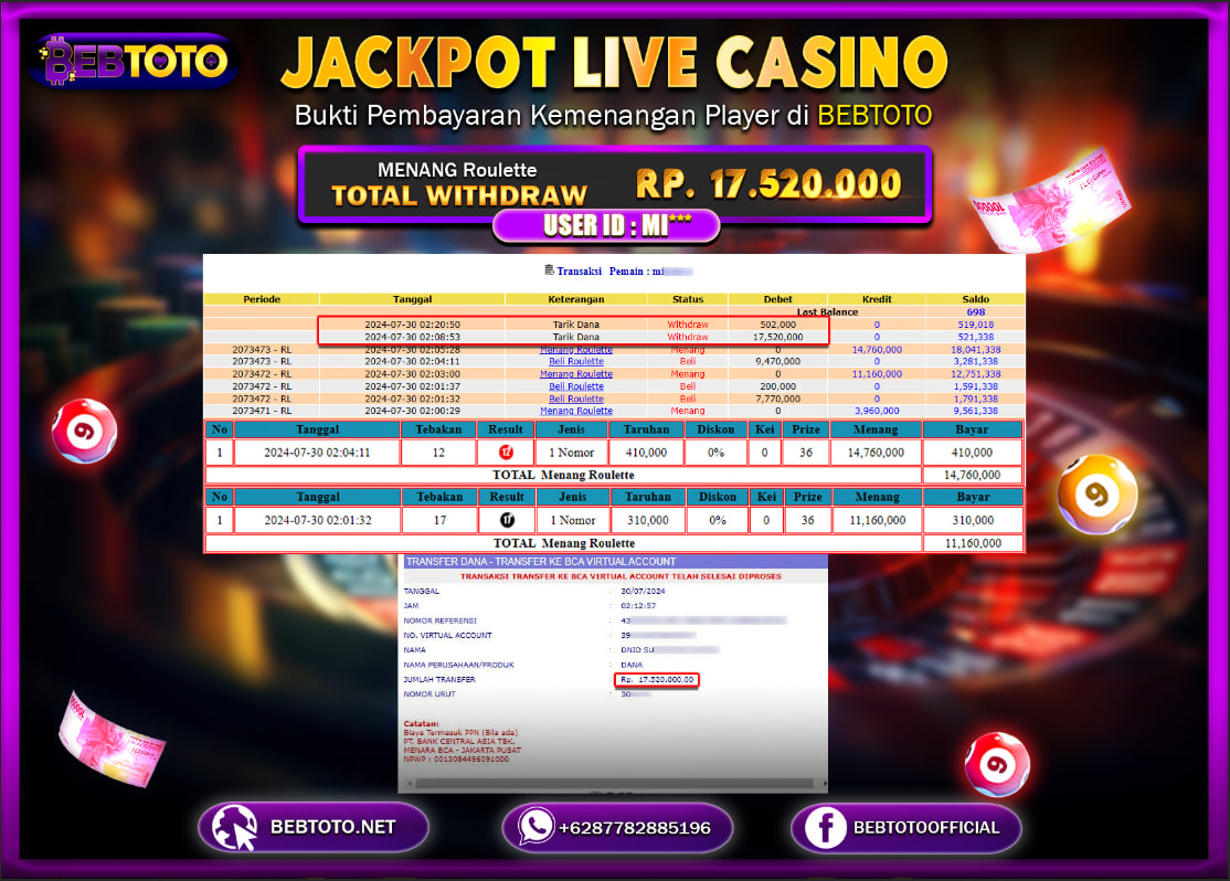 JACKPOT LIVE CASINO BEBTOTO ROULETTE Rp.17.520.000.,- LUNAS