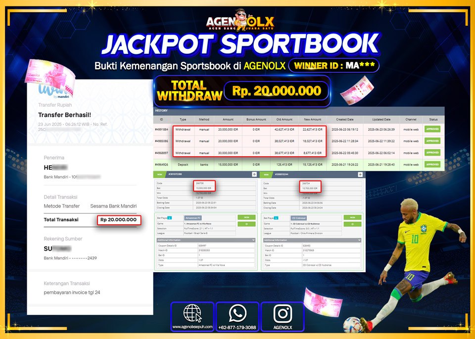 AGENOLX JACKPOT  SPOORTBOOK  Rp 20.000.000,- LUNAS