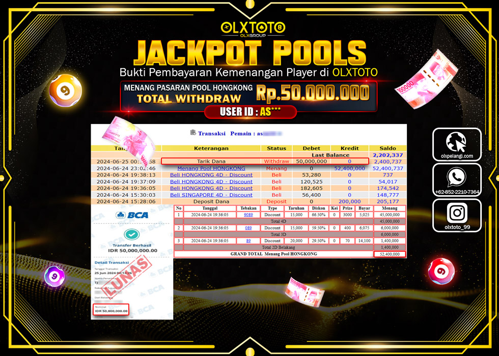 OLXTOTO JACKPOT TOGEL POOL HONGKONG   Rp.50.000.000.,- LUNAS
