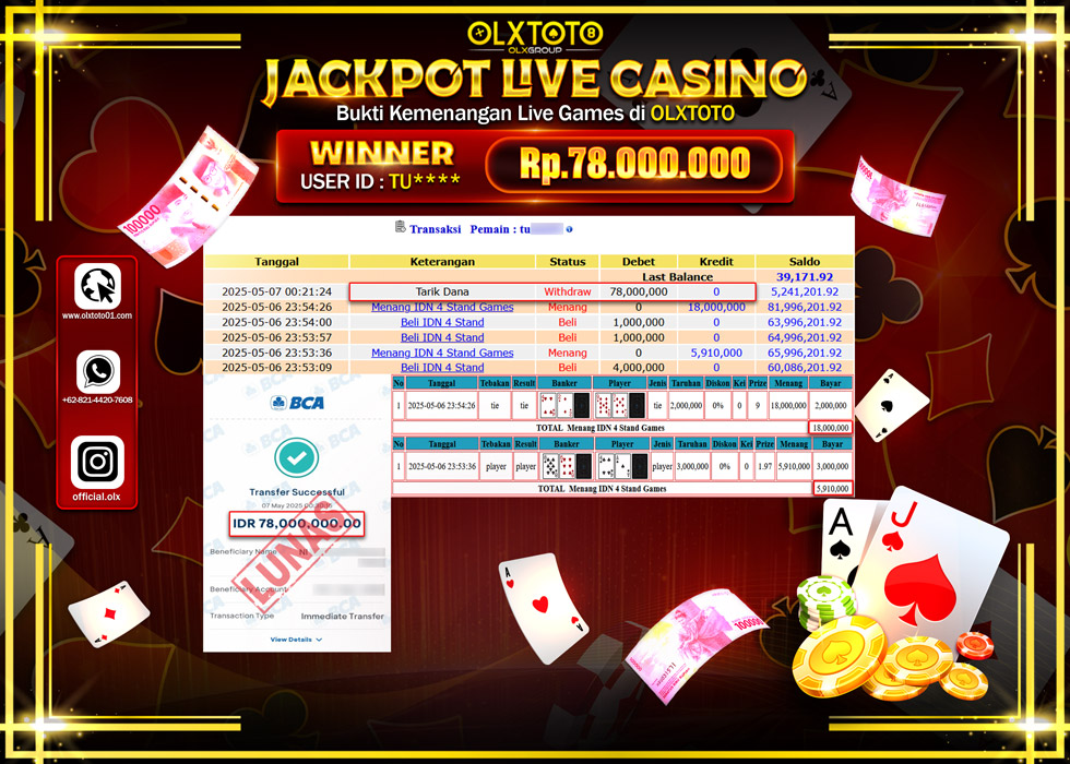 BINTANGSLOT77 JACKPOT  LIVE GAMES IDN 4 STAND Rp.78.000.000.,- LUNAS