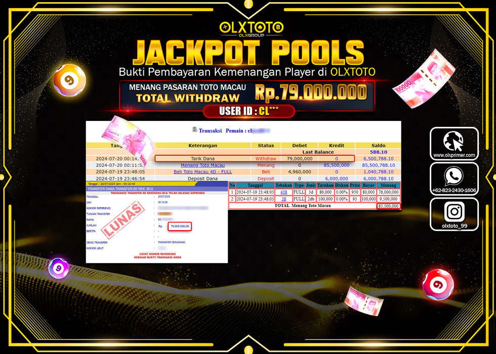OLXTOTO JACKPOT  TOGEL TOTO MACAU Rp.79.000.000.,- LUNAS
