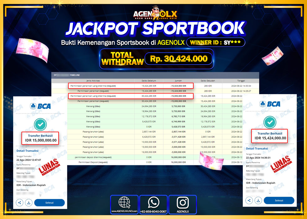 AGENOLX JACKPOT SPORTBOOK Rp.30.424.000,- LUNAS