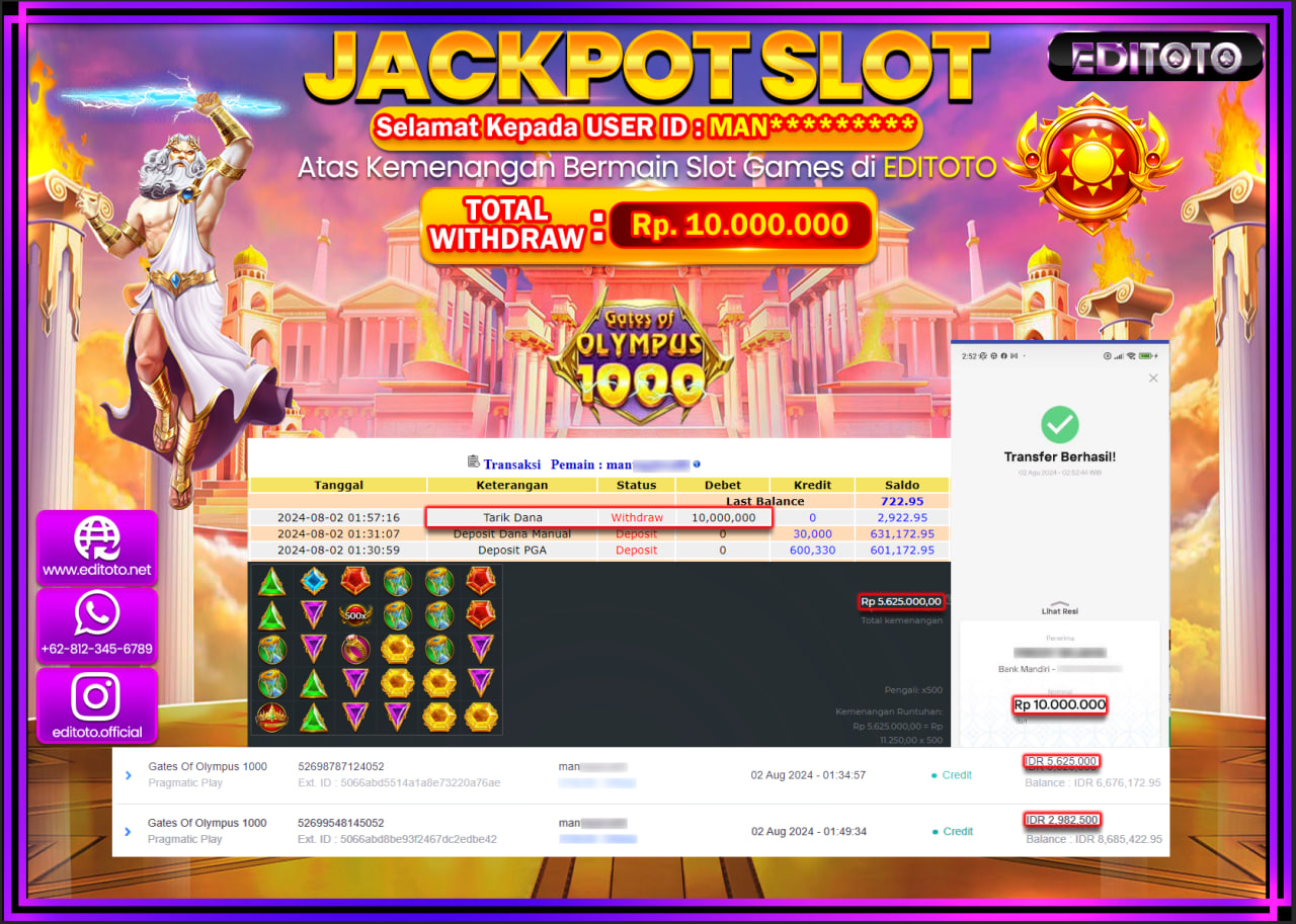 JACKPOT SLOT EDITOTO Gates Of Olympus 1000 Rp.10.000.000.,- LUNAS