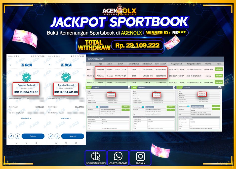 AGENOLX JACKPOT SPORTBOOK Rp 29.109.222,- LUNAS