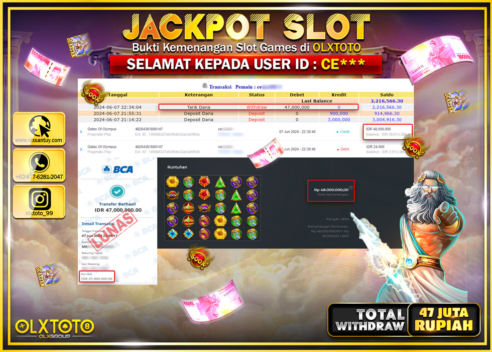 OLXTOTO JACKPOT SLOT GATES OF OLYMPUS  Rp.47.000.000.,- LUNAS
