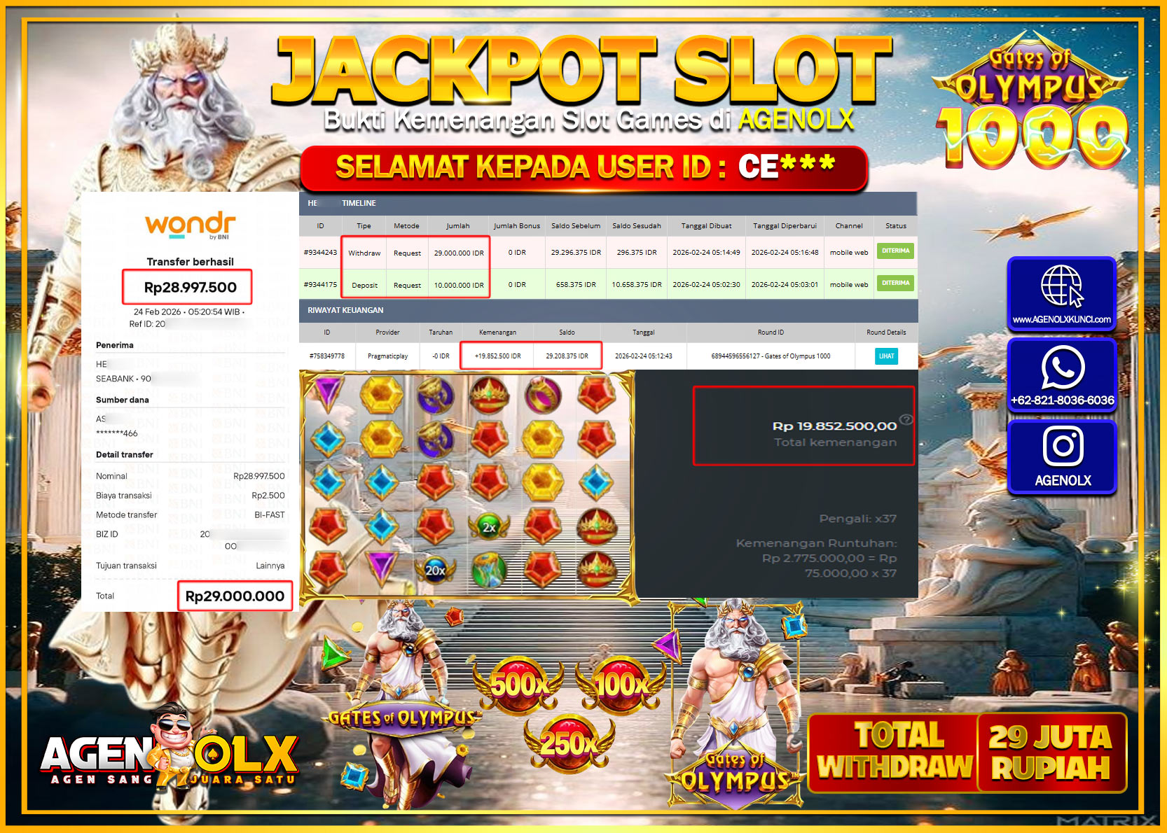 AGENOLX JACKPOT SLOT GATES OF OLYMPUS 1000  Rp 29.000.000 - LUNAS  