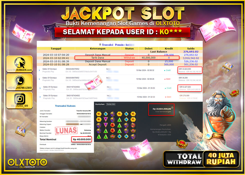 OLXTOTO JACKPOT SLOT GATES OF OLYMPUS Rp.40.000.000.,- LUNAS