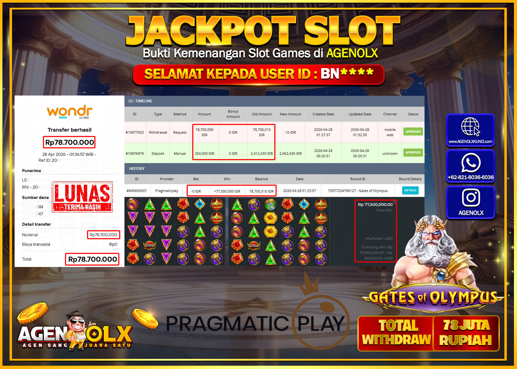 AGENOLX JACKPOT SLOT GATES OF OLYMPUS   Rp 78.700.000 - LUNAS