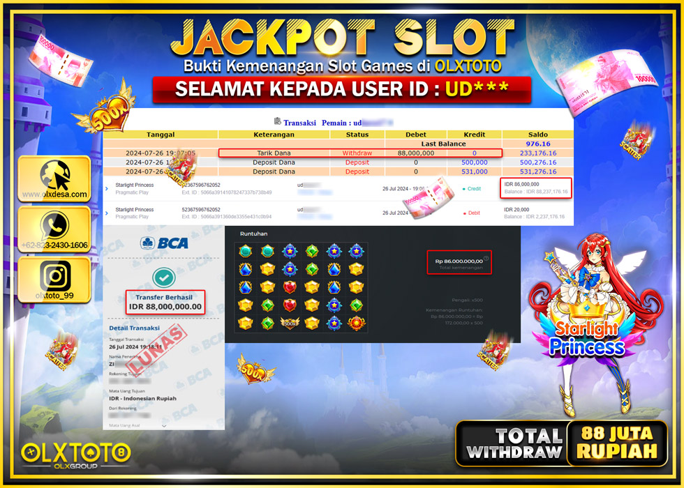 OLXTOTO JACKPOT  SLOT STARLIGHT PRINCESS Rp.88.000.000.,- LUNAS