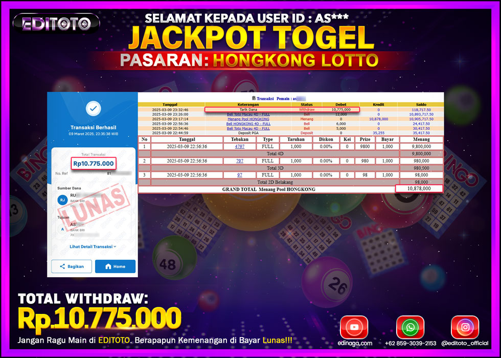JACKPOT TOGEL PASARAN HONGKONG LOTTO Rp.10.775.000.,- LUNAS