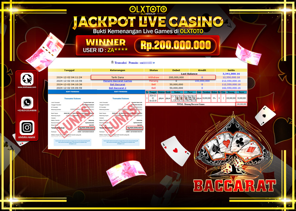 OLXTOTO JACKPOT  LIVE GAMES BACCARAT Rp.200.000.000.,- LUNAS