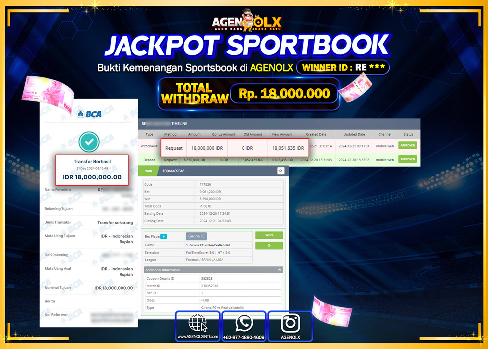 AGENOLX JACKPOT SPOORTBOOK Rp 18.000.000,- LUNAS