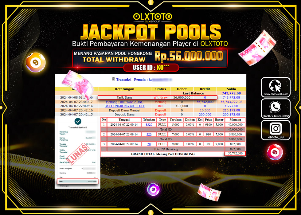 OLXTOTO JACKPOT TOGEL PASARAN POOL HONGKONG  Rp.56.000.000.,- LUNAS