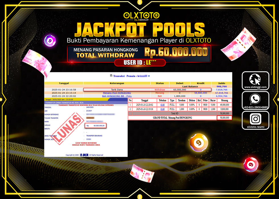 OLXTOTO JACKPOT  TOGEL POOL HONGKONG Rp.60.000.000.,- LUNAS