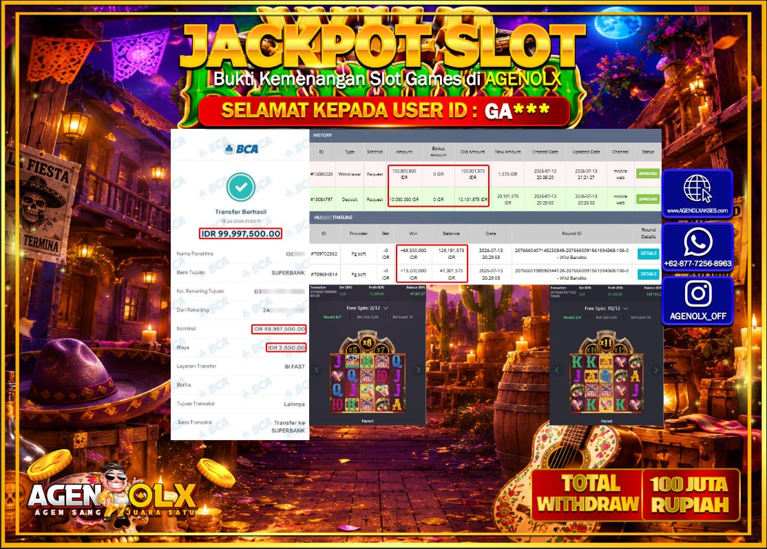 AGENOLX JACKPOT SLOT WILD BANDITO  Rp  100.000.000-LUNAS