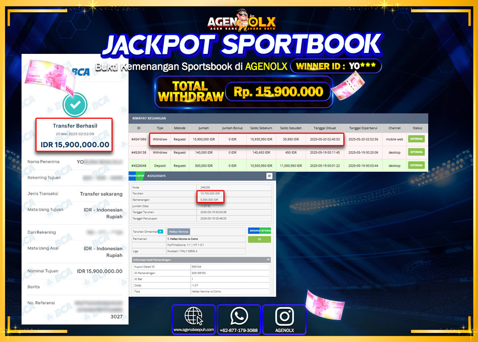 AGENOLX JACKPOT  SPORTBOOK Rp 15.900.000,- LUNAS