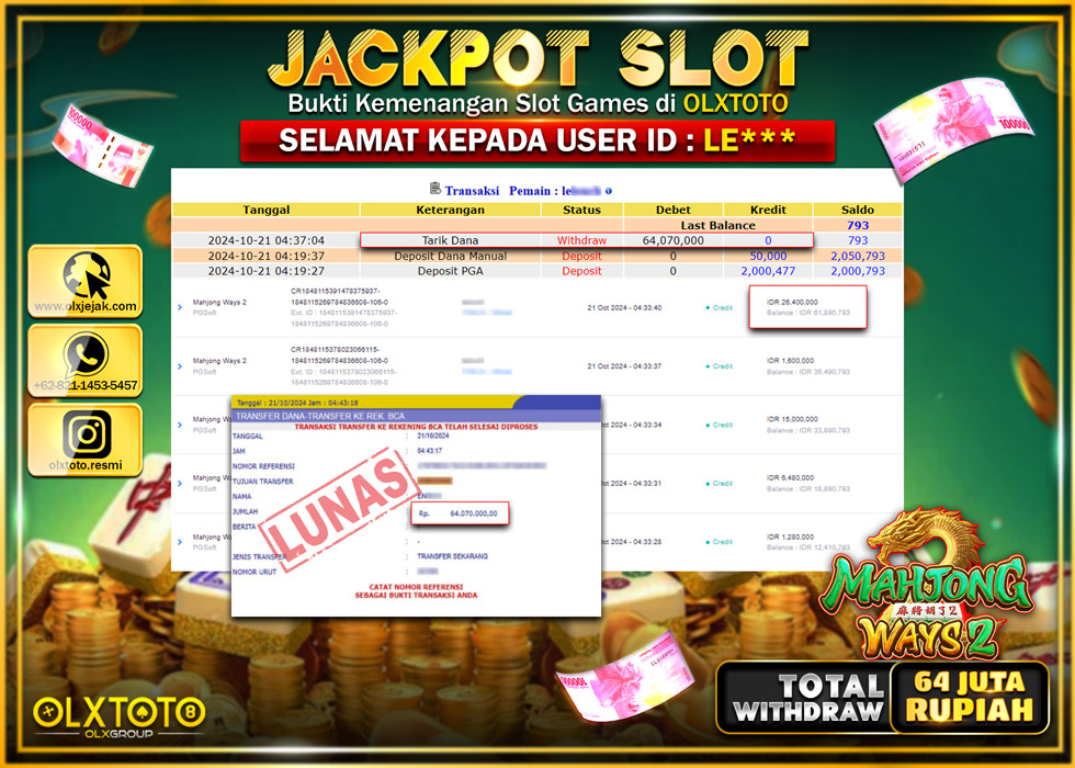 OLXTOTO JACKPOT  SLOT MAHJONG WAYS 2 Rp.65.070.000.,- LUNAS