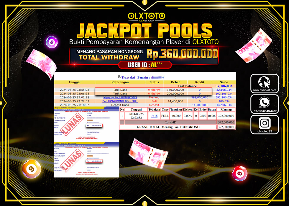 OLXTOTO JACKPOT  TOGEL POOL TOTO HONGKONG Rp.360.000.000.,- LUNAS