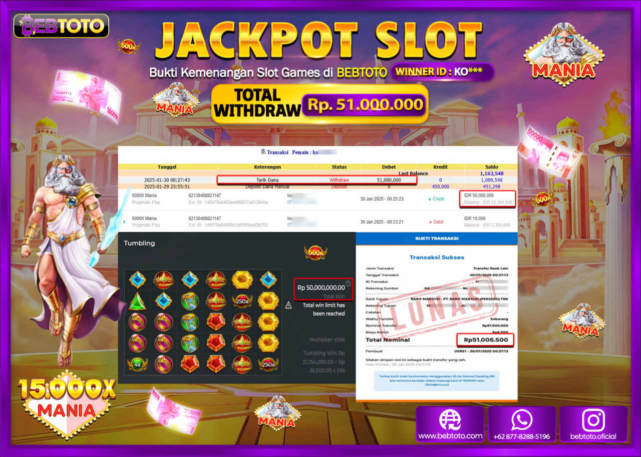 JACKPOT SLOT BEBTOTO GATES OF 15.000X MANIA Rp.51.000.000.,- LUNAS