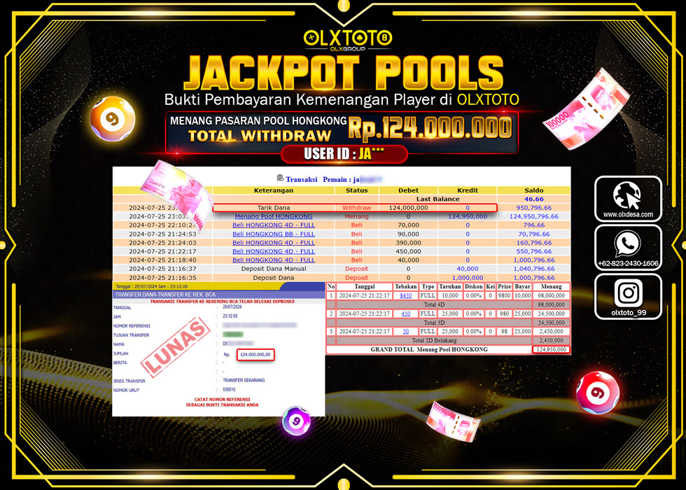 OLXTOTO JACKPOT  TOGEL POOL HONGKONG Rp.124.000.000.,- LUNAS