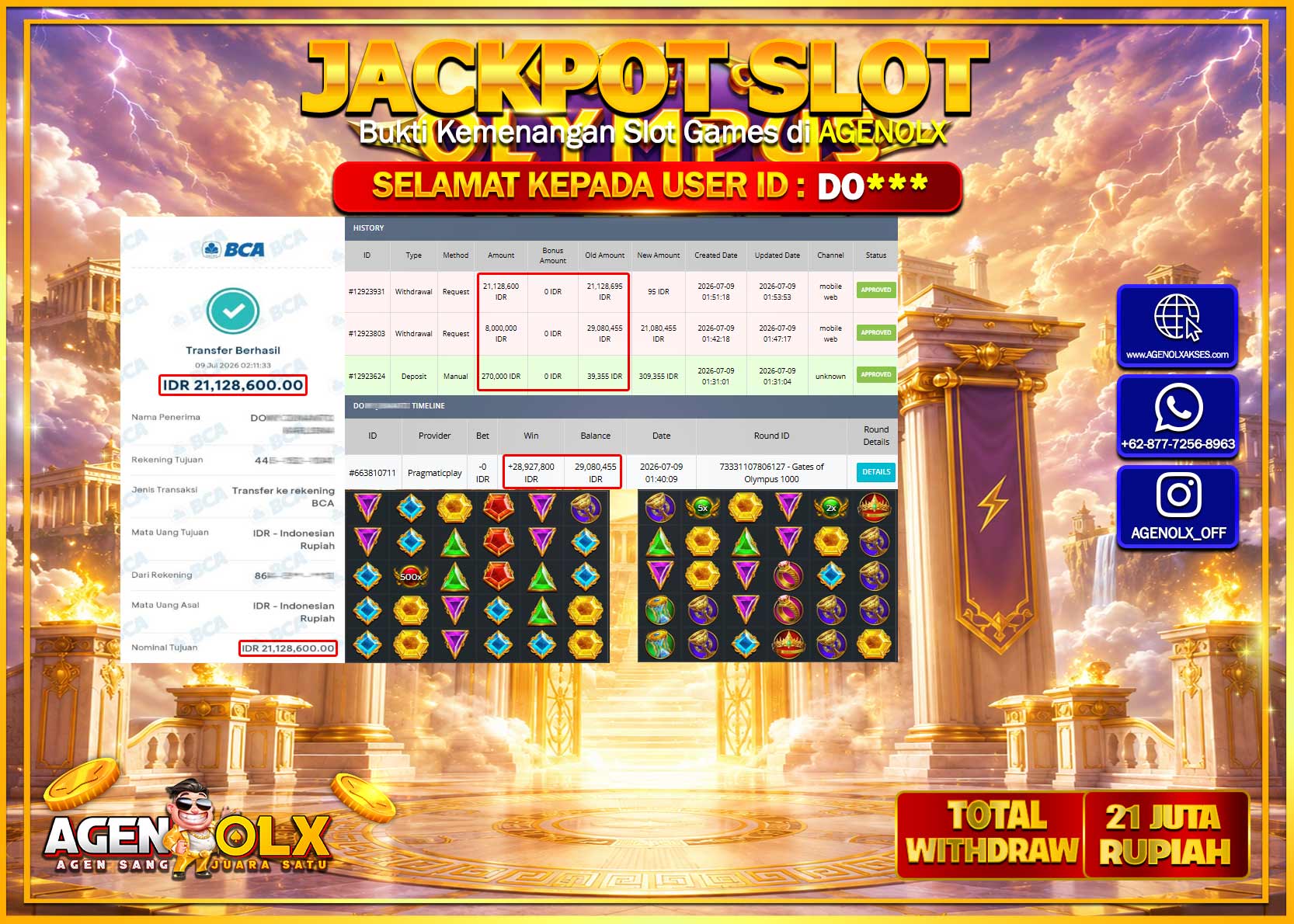 AGENOLX JACKPOT SLOT GATES OF OLYMPUS 1000 Rp 21.000.000- LUNAS