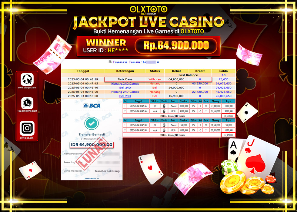 BINTANGSLOT77 JACKPOT  LIVE GAMES 24D Rp.64.900.000.,- LUNAS