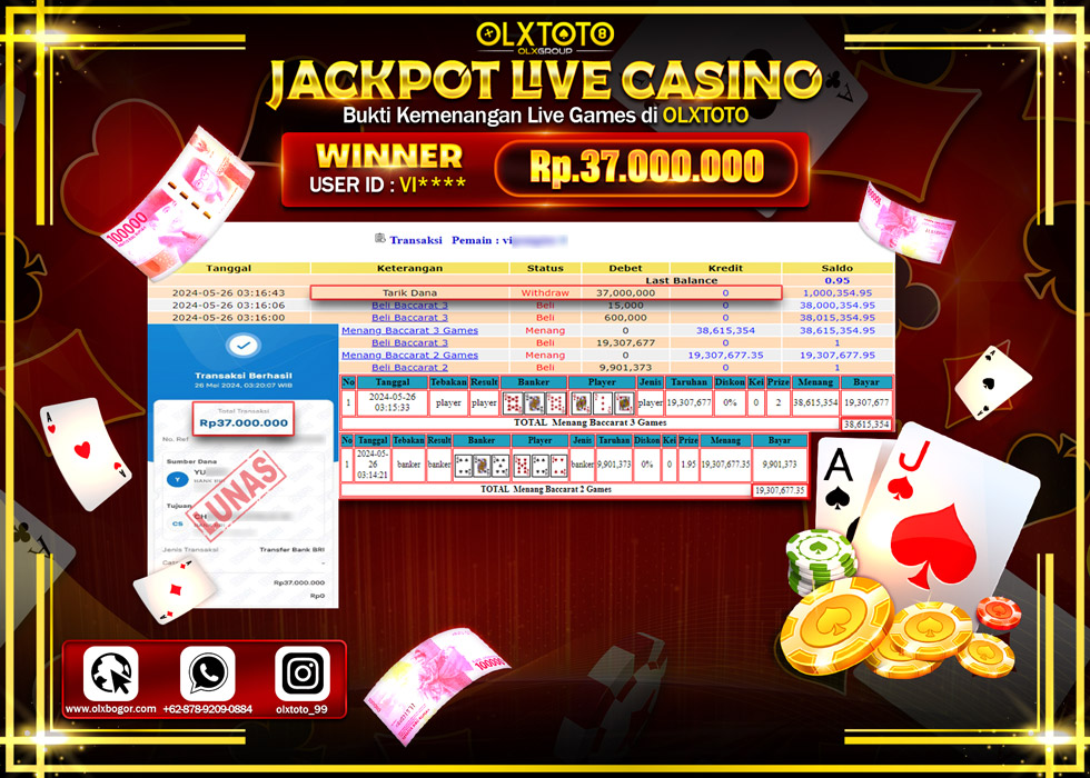 OLXTOTO JACKPOT LIVE GAMES BACCARAT 3   Rp.37.000.000.,- LUNAS