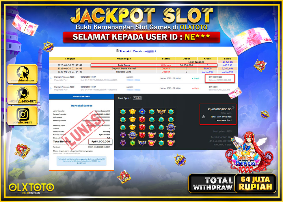 OLXTOTO JACKPOT  SLOT STARLIGHT PRINCESS 1000  Rp.64.000.000.,- LUNAS