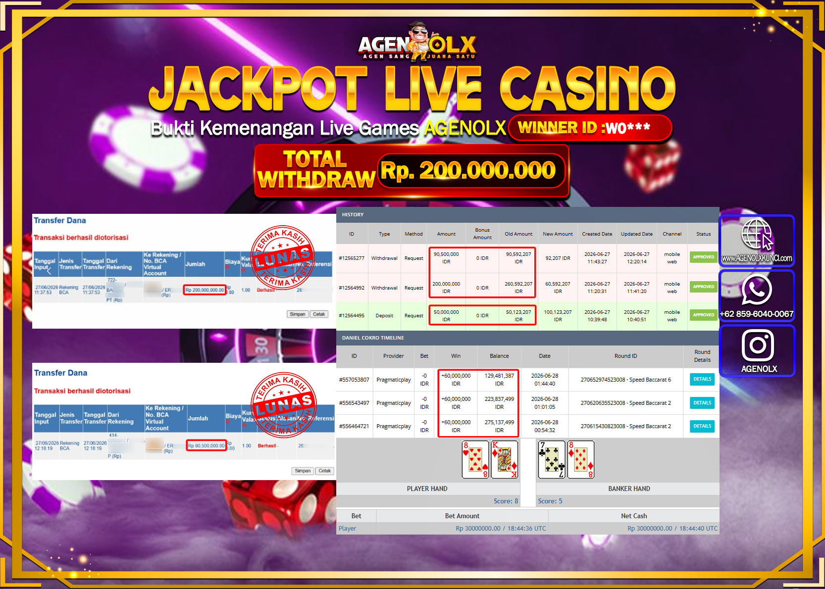 AGENOLX JACKPOT LIVE CASINO KOREAN SPEED BACCARAT 6  Rp 290.500.000  - LUNAS