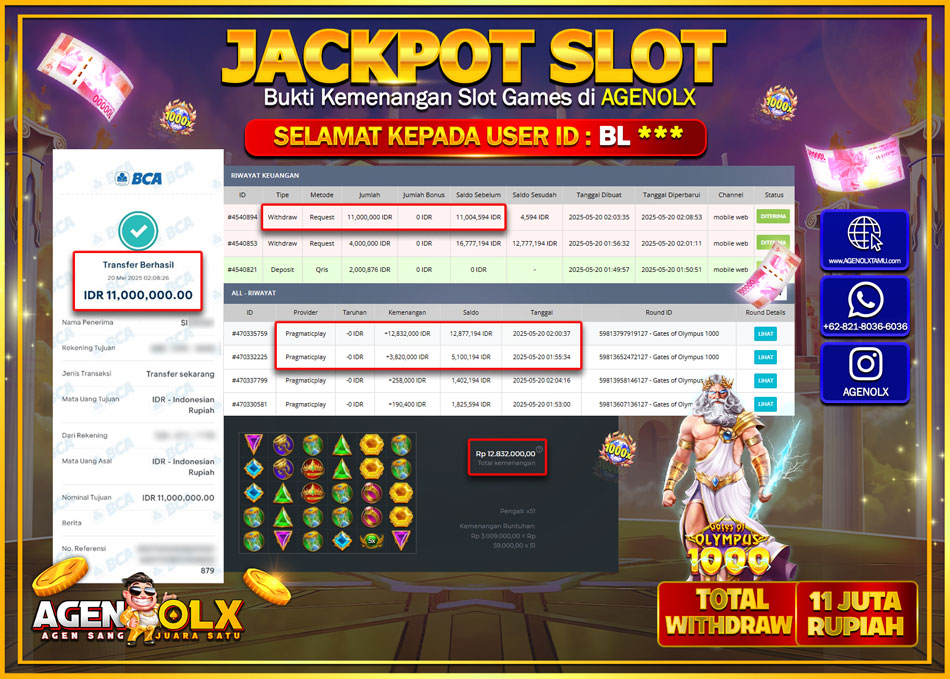 AGENOLX JACKPOT GATES OF OLYMPUS 1000 Rp 11.000.000,- LUNAS