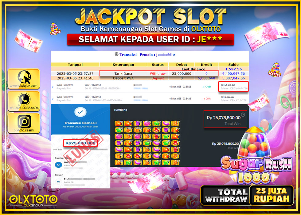 OLXTOTO JACKPOT SUGAR RUSH 1000 Rp.25.000.000.,- LUNAS