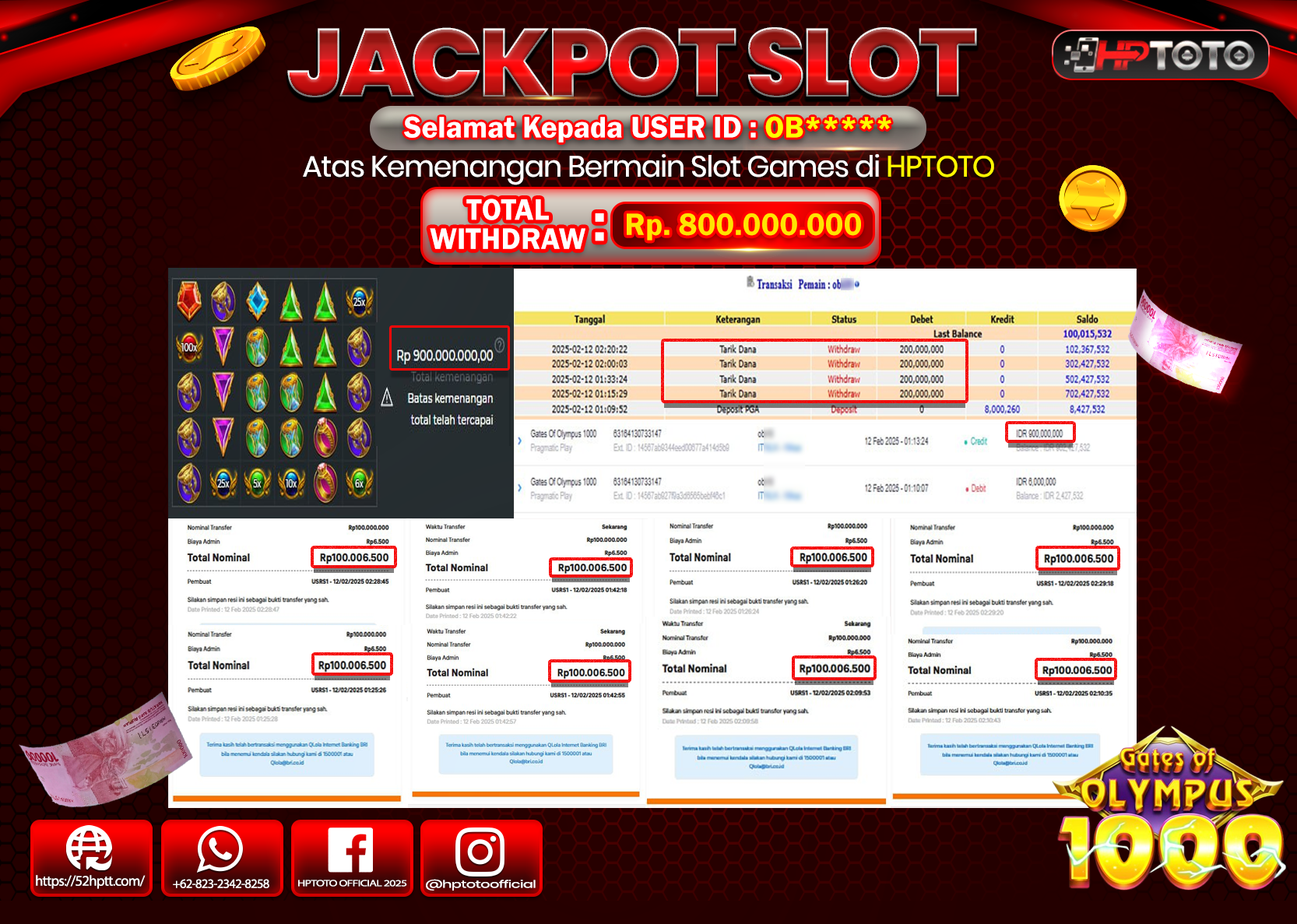 HPTOTO JACKPOT SLOT GATES OF OLYMPUS 1000 Rp.800.000.000,- LUNAS