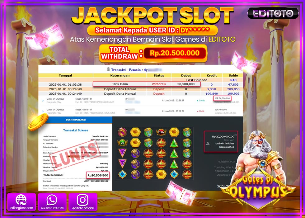 JACKPOT SLOT GATES OF OLYMPUS Rp.20.500.000.,- LUNAS