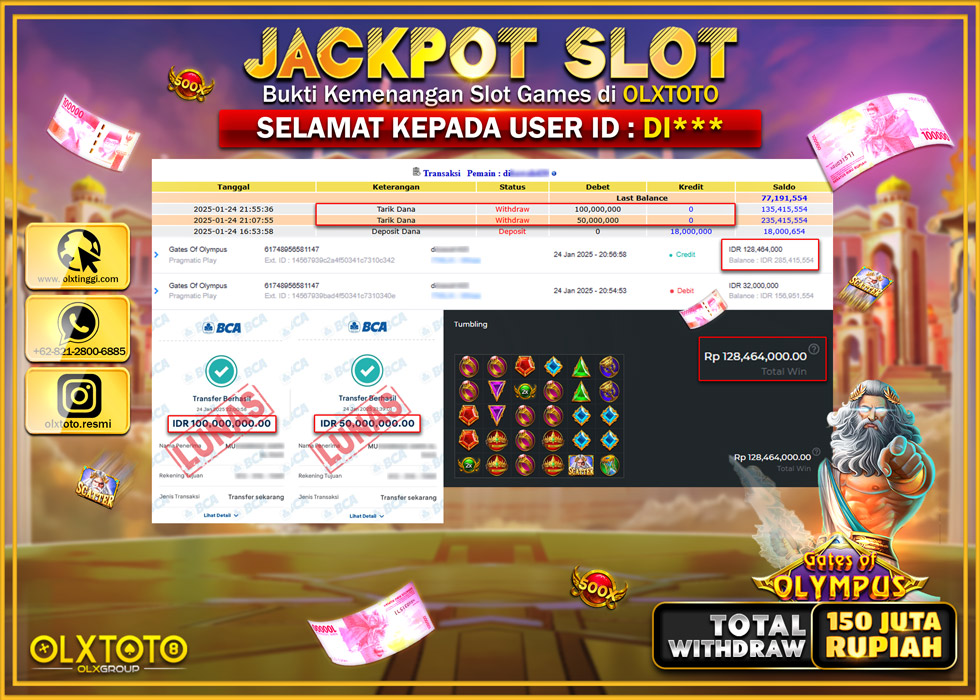 OLXTOTO JACKPOT  SLOT GATES OF OLYMPUS  Rp.150.000.000.,- LUNAS