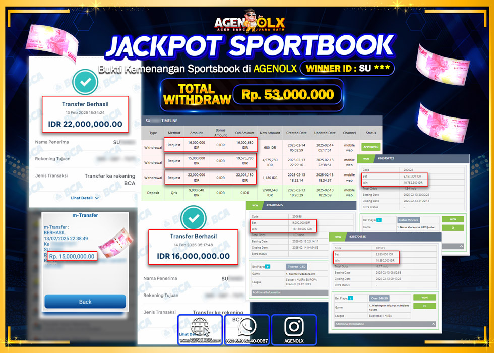 AGENOLX JACKPOT SPORTBOOK  Rp 53.000.000,- LUNAS