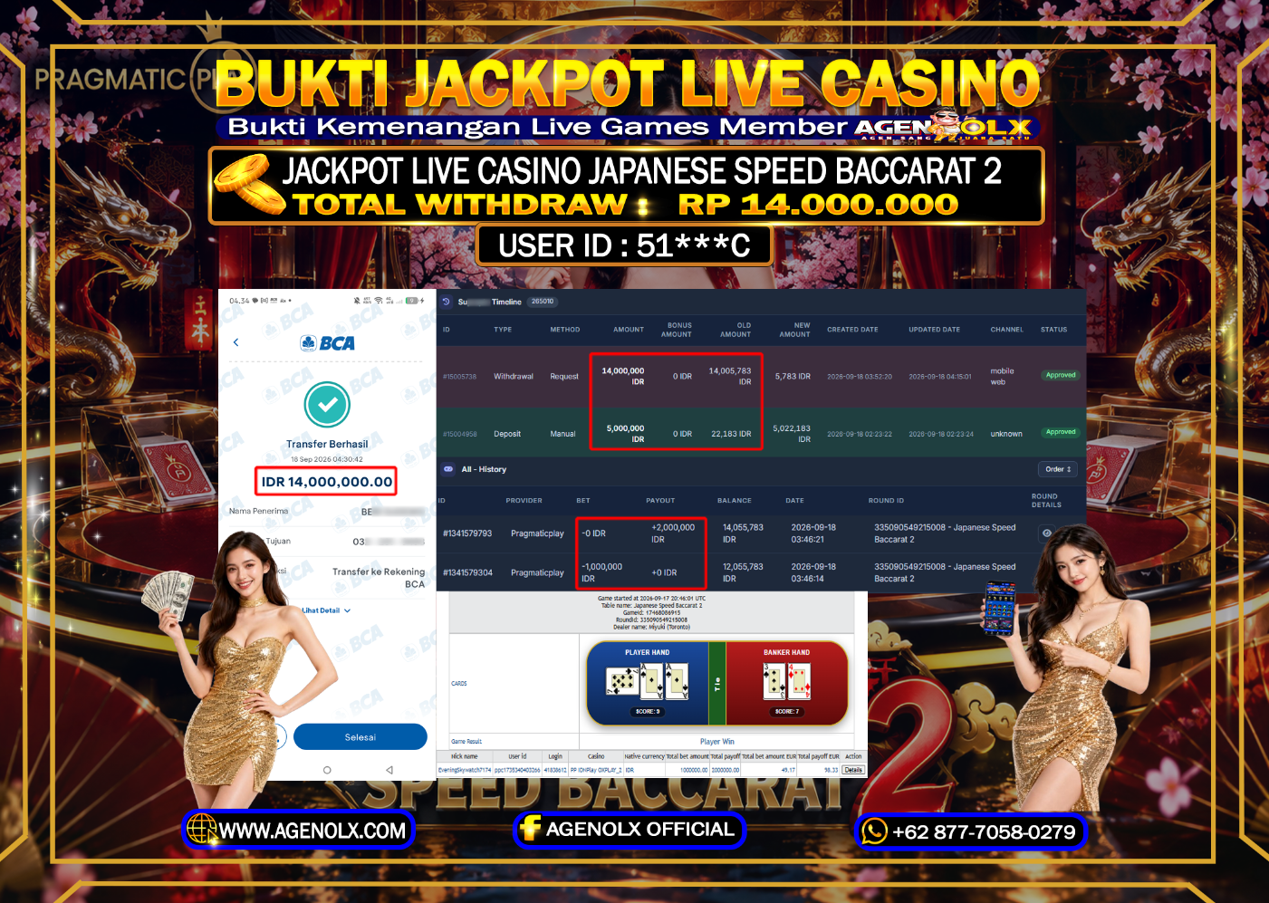 AGENOLX JACKPOT LIVE CASINO - JAPANESE SPEED BACCARAT (2)  RP 14,000,000 - LUNAS